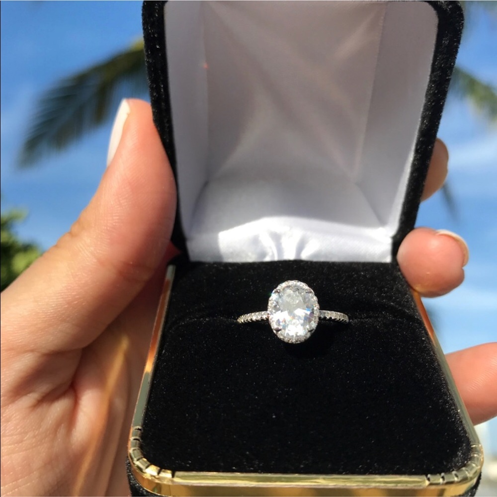 Sterling silver oval engagement ring